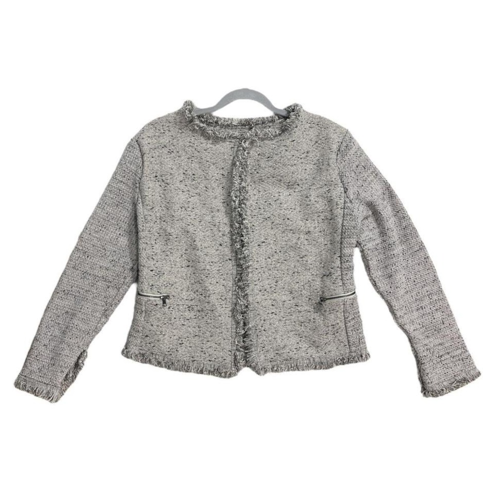 Nic&Zoe Grey tweed jacket with ruffle trim‎ and pockets